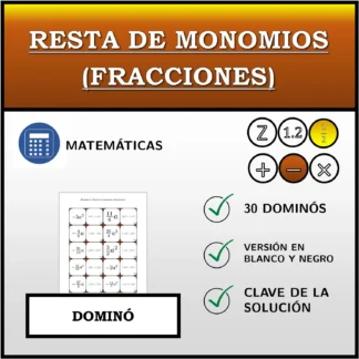 Dominó: Resta de monomios (fracciones)