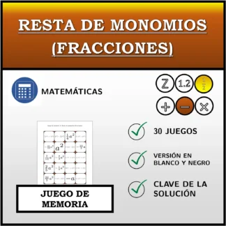 Juego de memoria: Resta de monomios (fracciones)