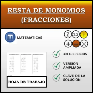 Hoja de trabajo: Resta de monomios (fracciones)