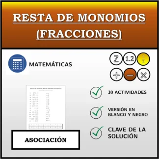 Ejercicio de asociación: Resta de monomios (fracciones)