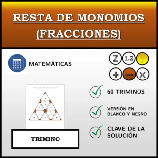 Trimino: Resta de monomios (fracciones)
