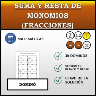 Dominó: Suma y resta de monomios (fracciones)