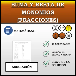 Ejercicio de asociación: Suma y resta de monomios (fracciones)