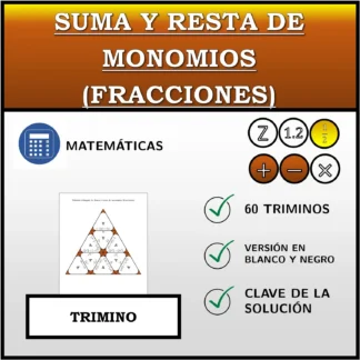 Trimino: Suma y resta de monomios (fracciones)