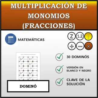 Dominó: Multiplicación de monomios (fracciones)