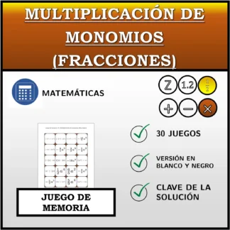 Juego de memoria: Multiplicación de monomios (fracciones)