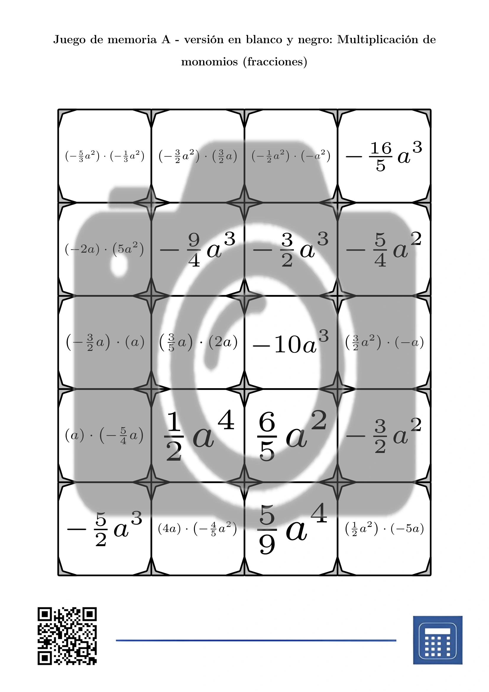 Juego de memoria: Multiplicación de monomios (fracciones) - Imagen 3