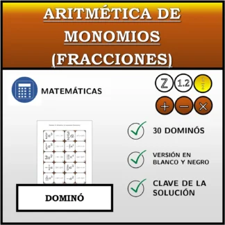 Dominó: Aritmética de monomios (fracciones)
