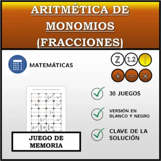 Juego de memoria: Aritmética de monomios (fracciones)