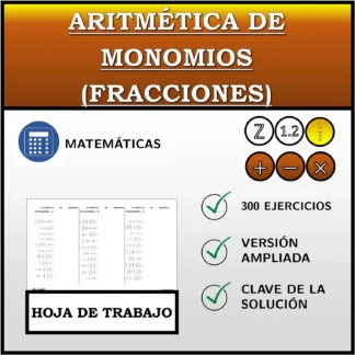 Hoja de trabajo: Aritmética de monomios (fracciones)