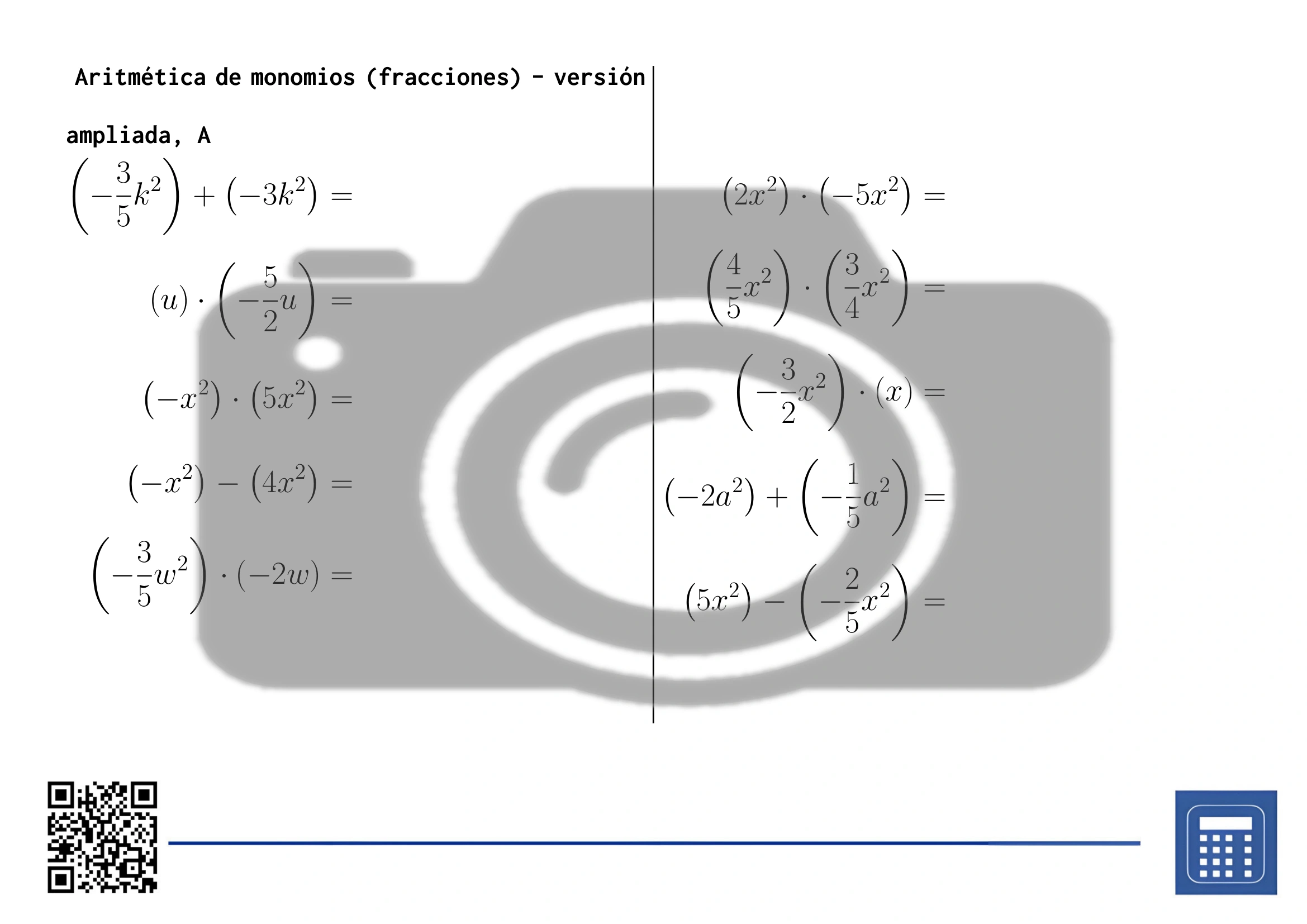 Hoja de trabajo: Aritmética de monomios (fracciones) - Imagen 3