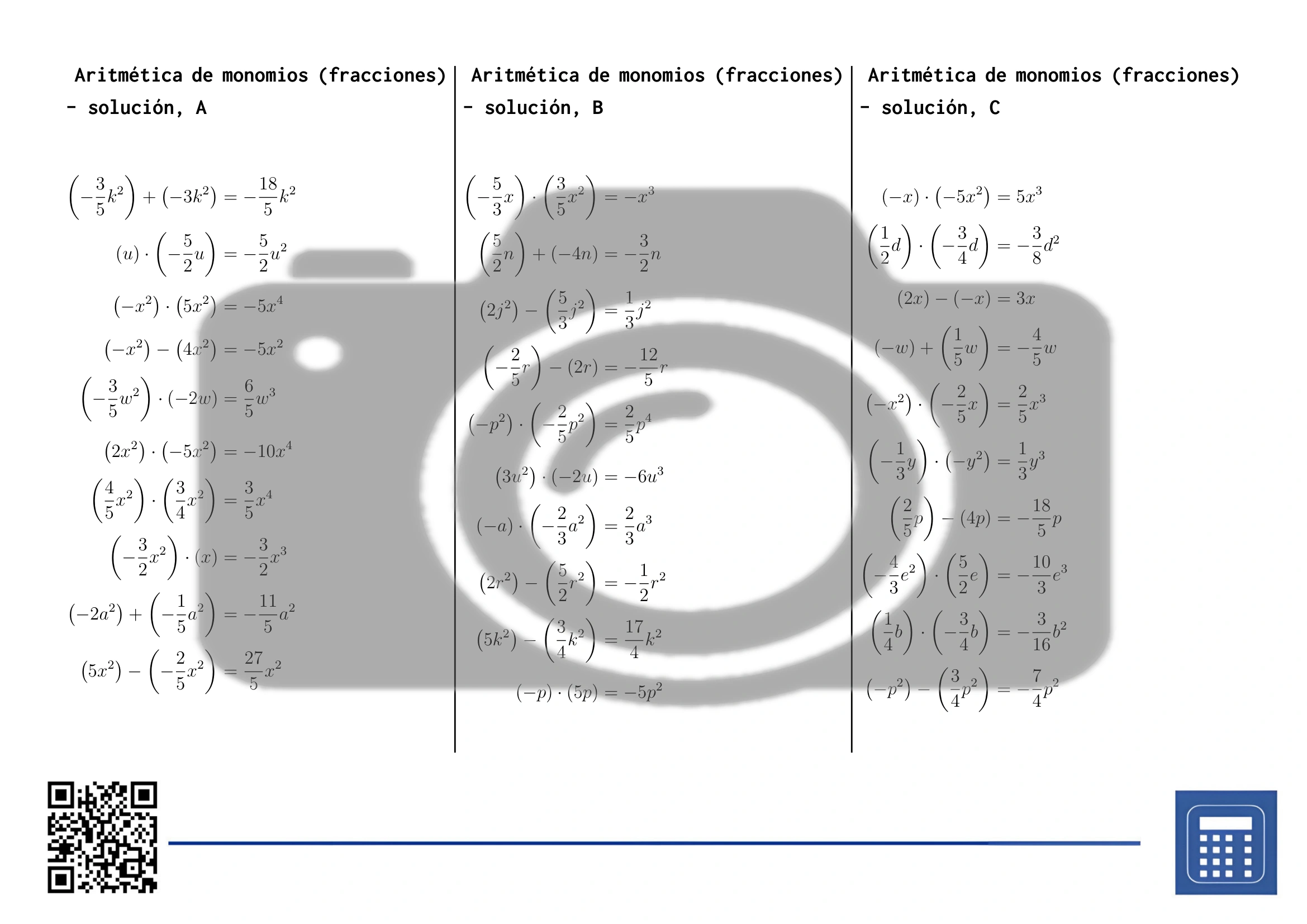 Hoja de trabajo: Aritmética de monomios (fracciones) - Imagen 4