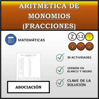 Ejercicio de asociación: Aritmética de monomios (fracciones)