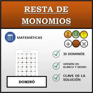 Dominó: Resta de monomios