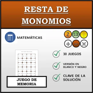 Juego de memoria: Resta de monomios