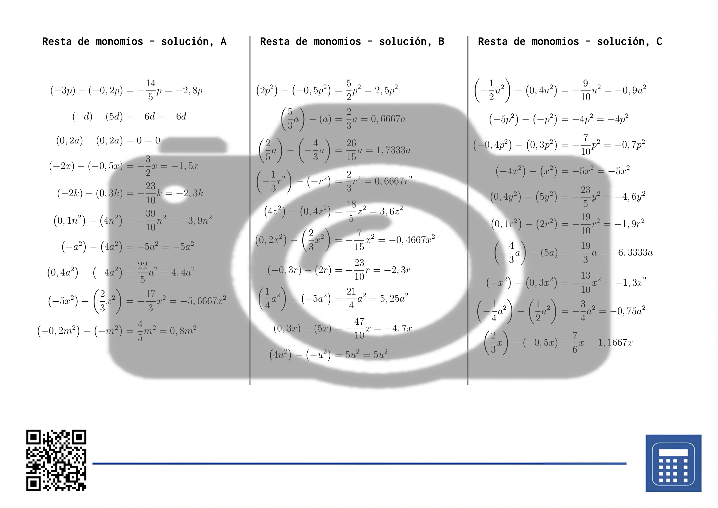 Hoja de trabajo: Resta de monomios - Imagen 4