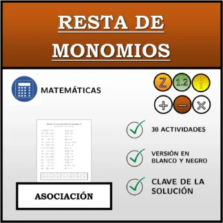 Ejercicio de asociación: Resta de monomios