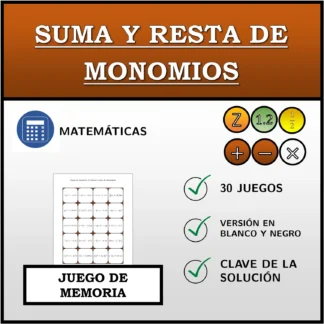Juego de memoria: Suma y resta de monomios