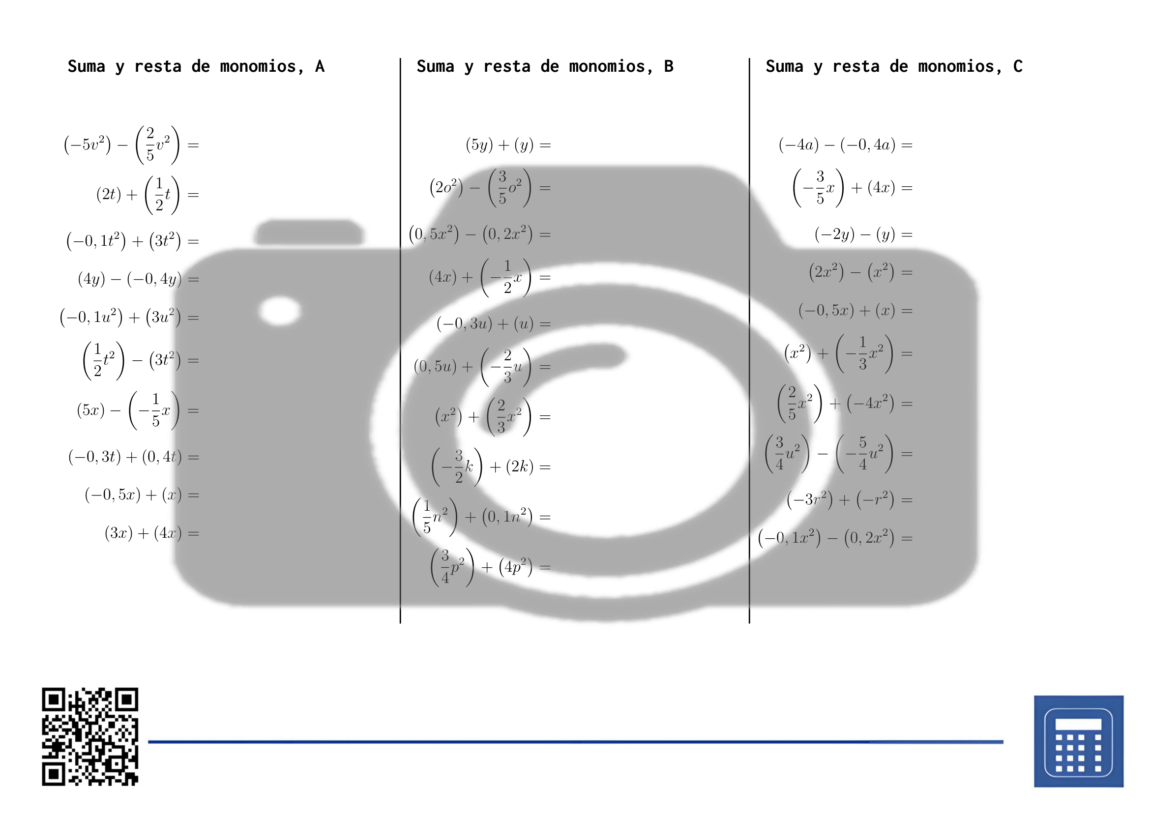Hoja de trabajo: Suma y resta de monomios - Imagen 2