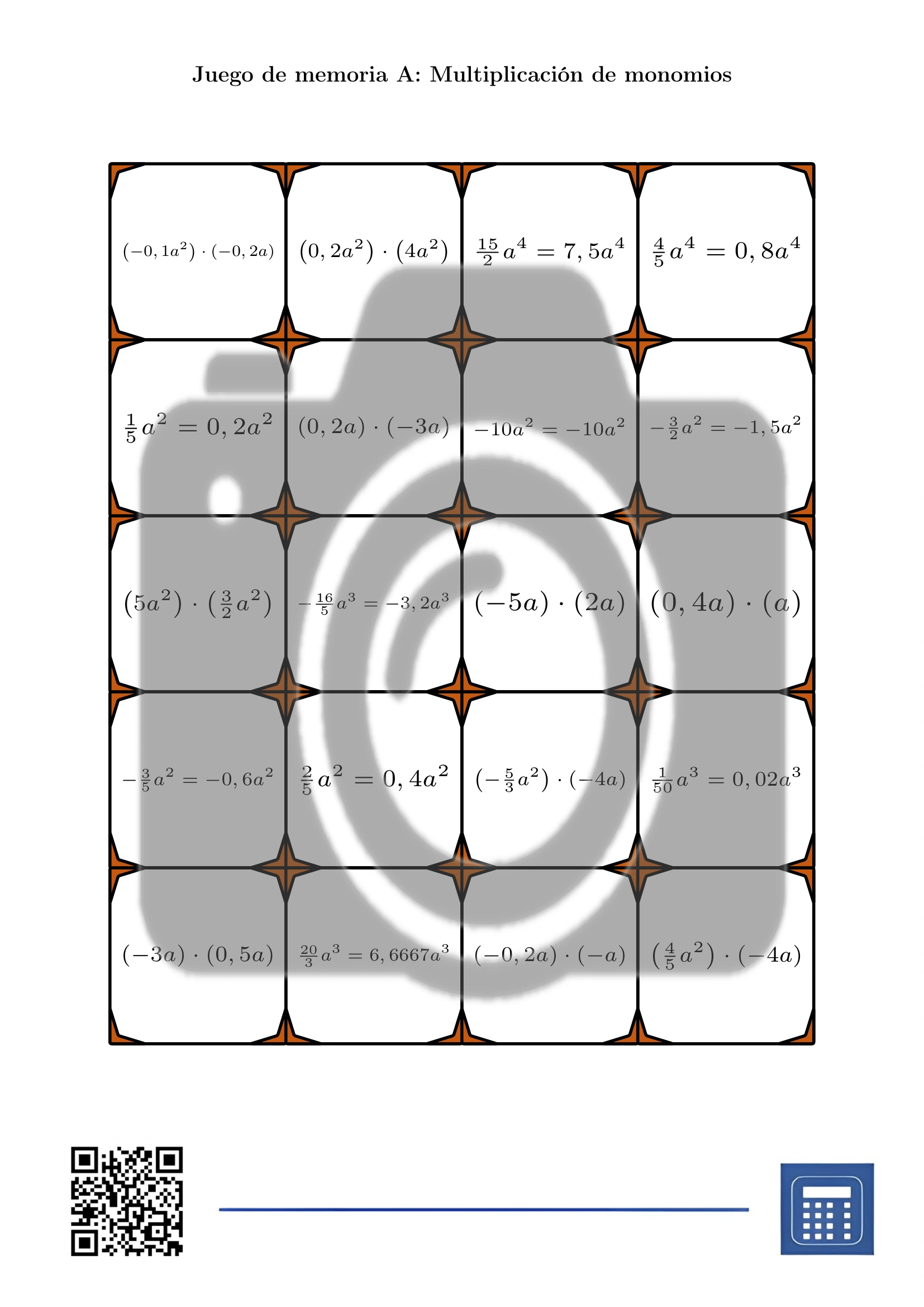 Juego de memoria: Multiplicación de monomios - Imagen 2