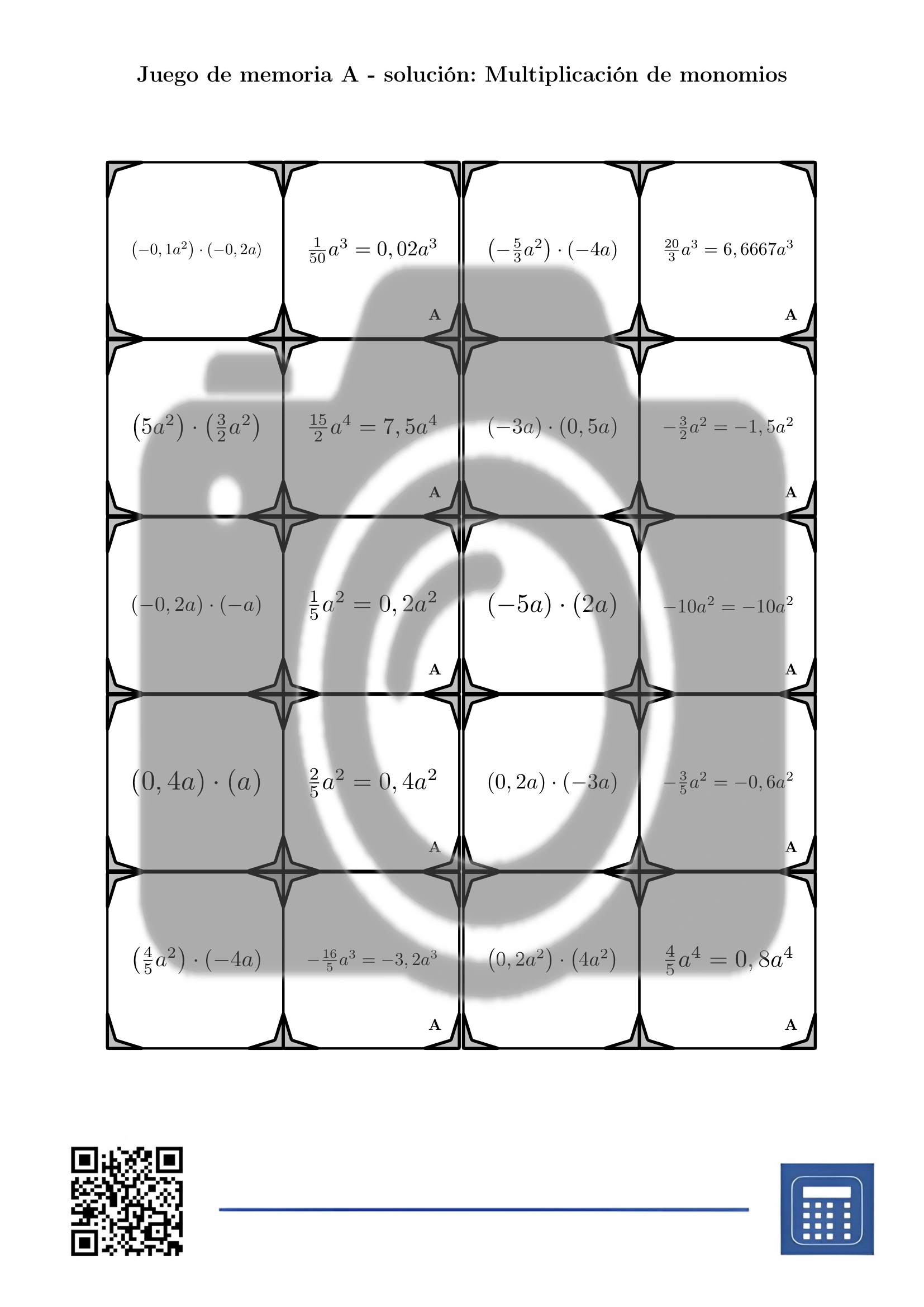 Juego de memoria: Multiplicación de monomios - Imagen 4