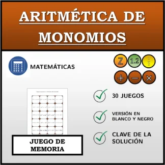 Juego de memoria: Aritmética de monomios