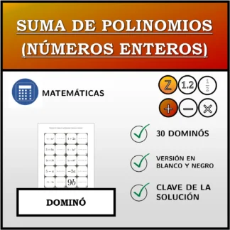 Dominó: Suma de polinomios (números enteros)