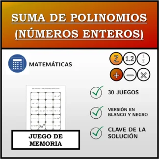 Juego de memoria: Suma de polinomios (números enteros)