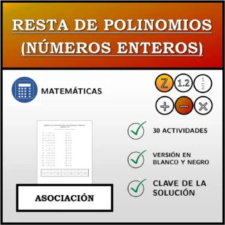 Ejercicio de asociación: Resta de polinomios (números enteros)