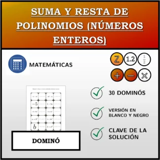 Dominó: Suma y resta de polinomios (números enteros)