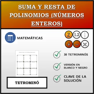 Tetrominó: Suma y resta de polinomios (números enteros)