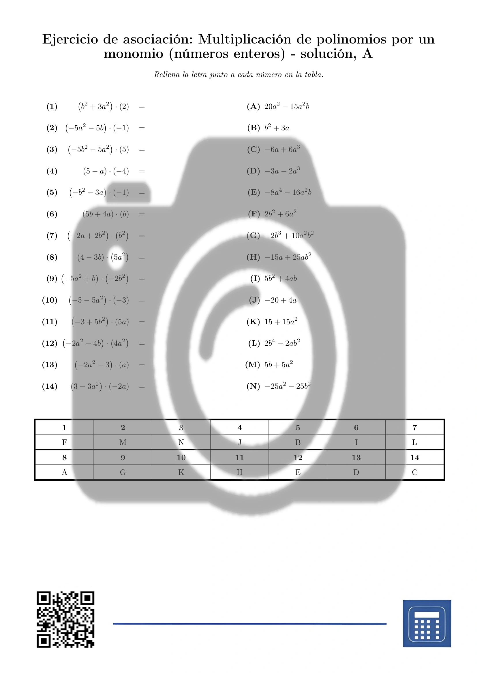 Ejercicio de asociación: Multiplicación de polinomios por un monomio (números enteros) - Imagen 3