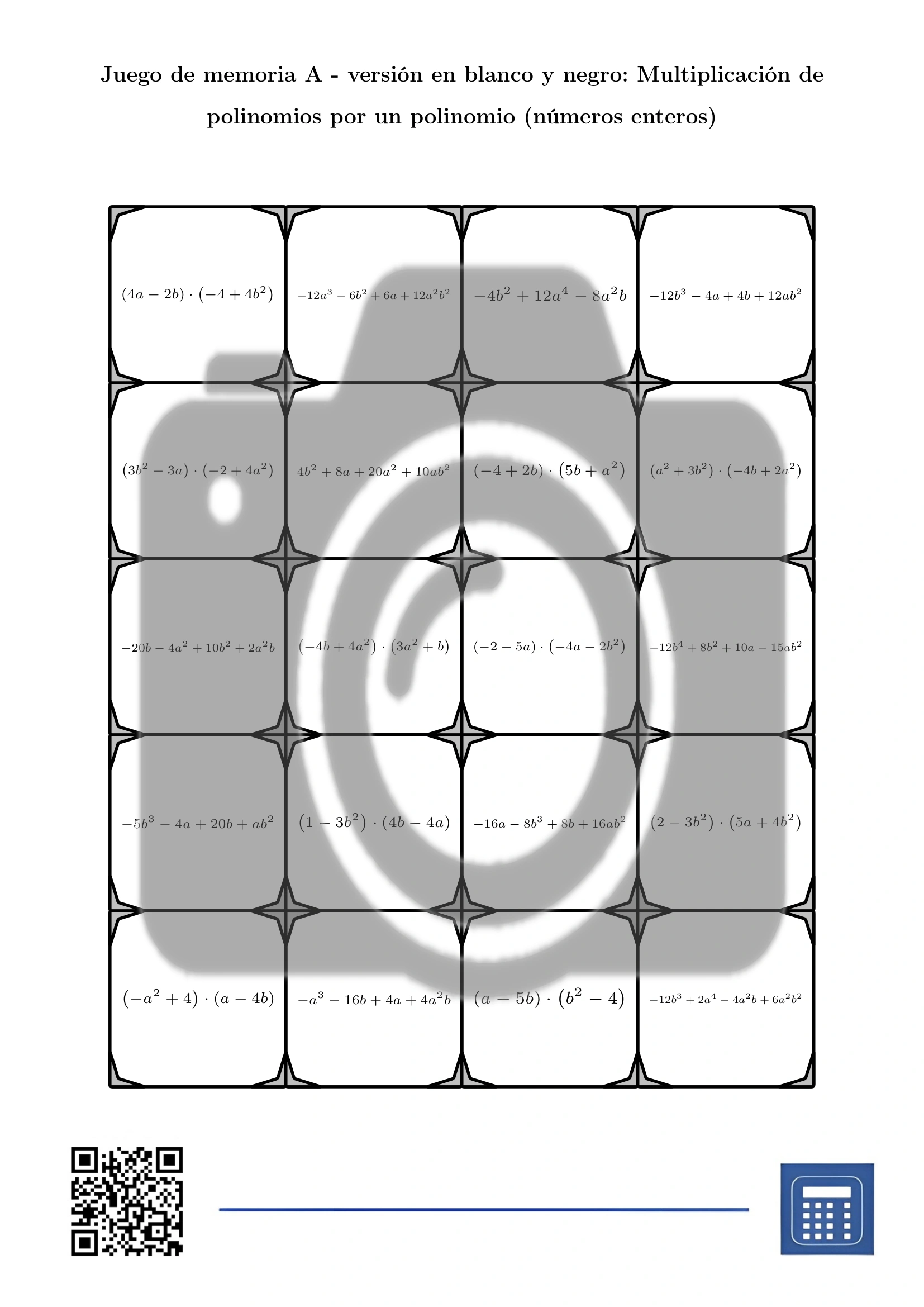 Juego de memoria: Multiplicación de polinomios por un polinomio (números enteros) - Imagen 3