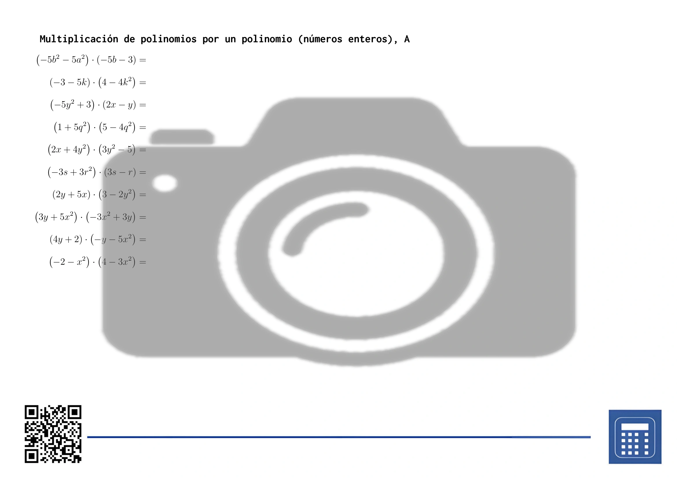 Hoja de trabajo: Multiplicación de polinomios por un polinomio (números enteros) - Imagen 2