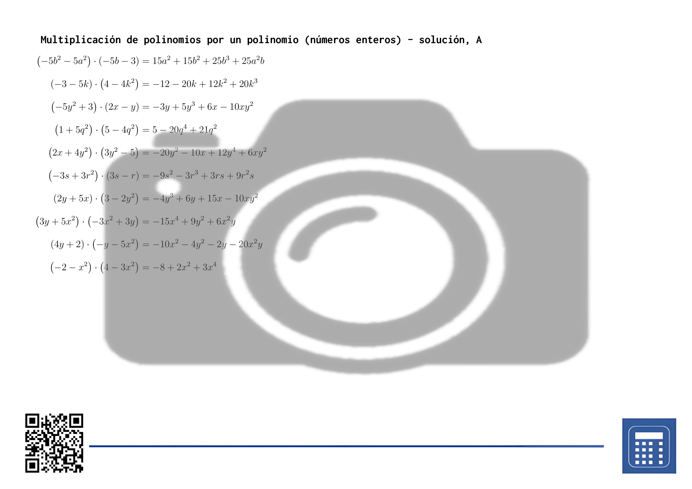 Hoja de trabajo: Multiplicación de polinomios por un polinomio (números enteros) - Imagen 4
