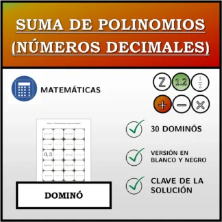 Dominó: Suma de polinomios (números decimales)
