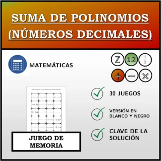 Juego de memoria: Suma de polinomios (números decimales)