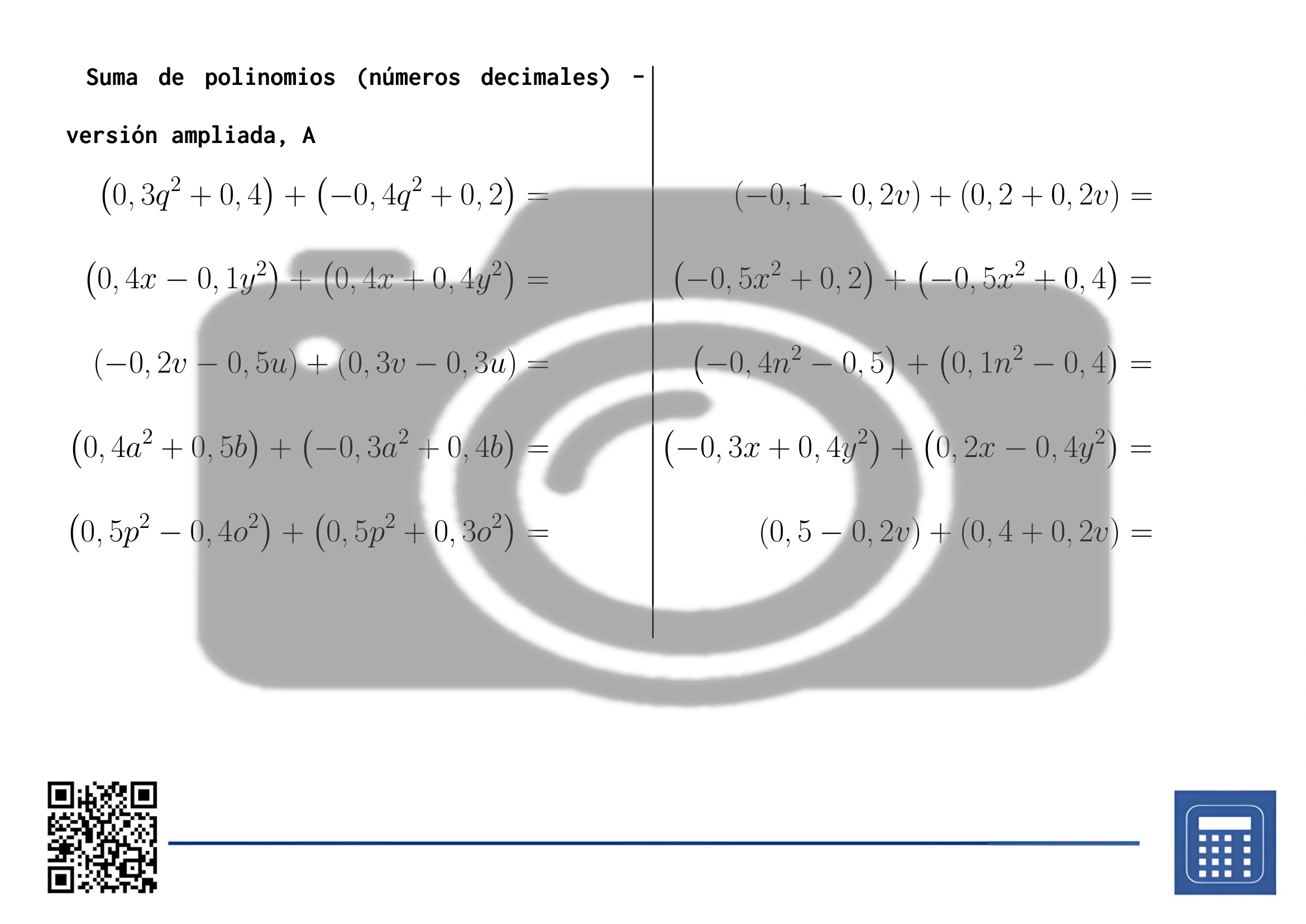 Hoja de trabajo: Suma de polinomios (números decimales) - Imagen 3