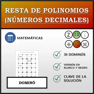 Dominó: Resta de polinomios (números decimales)