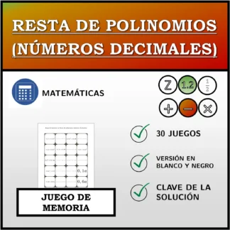 Juego de memoria: Resta de polinomios (números decimales)