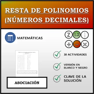 Ejercicio de asociación: Resta de polinomios (números decimales)