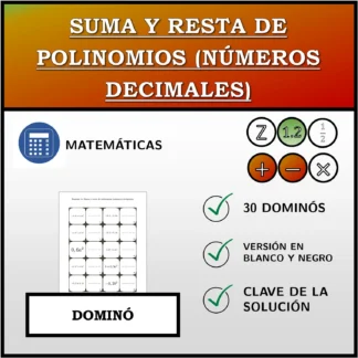 Dominó: Suma y resta de polinomios (números decimales)