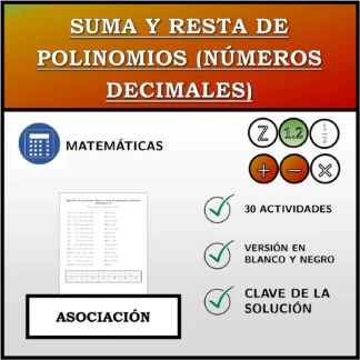 Ejercicio de asociación: Suma y resta de polinomios (números decimales)