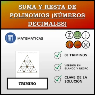 Trimino: Suma y resta de polinomios (números decimales)