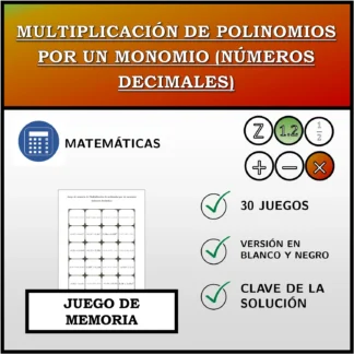 Juego de memoria: Multiplicación de polinomios por un monomio (números decimales)