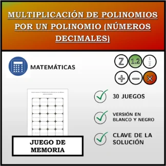 Juego de memoria: Multiplicación de polinomios por un polinomio (números decimales)