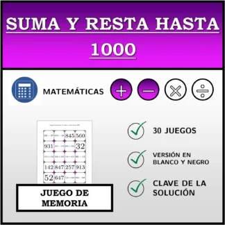 Juego de memoria: Suma y resta hasta 1000