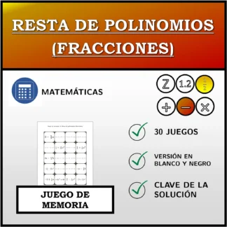 Juego de memoria: Resta de polinomios (fracciones)