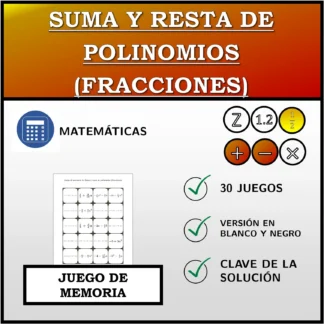 Juego de memoria: Suma y resta de polinomios (fracciones)