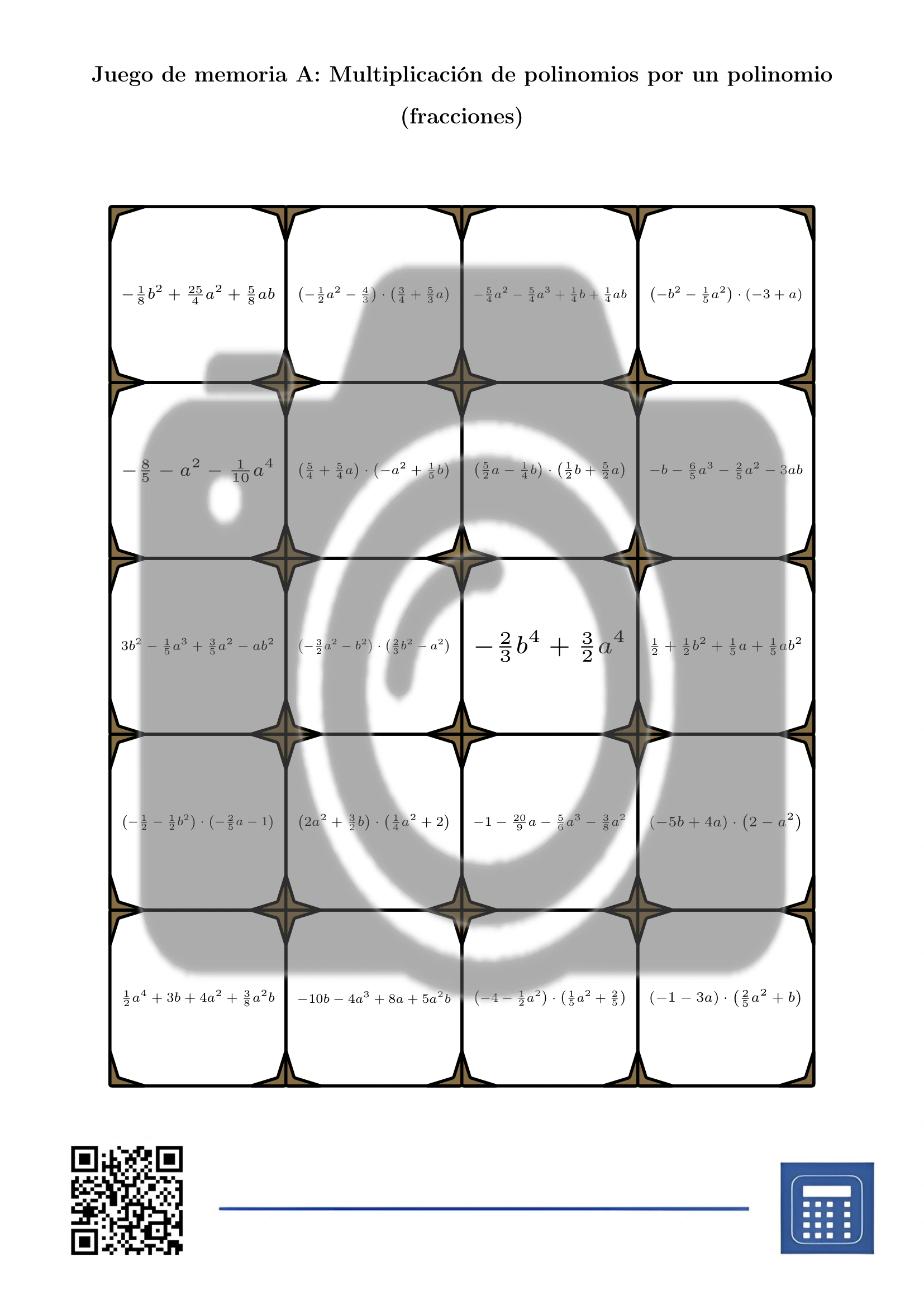 Juego de memoria: Multiplicación de polinomios por un polinomio (fracciones) - Imagen 2
